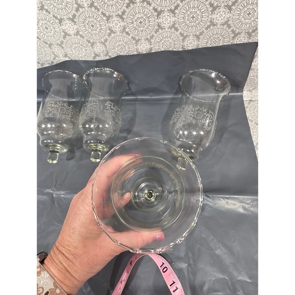 Set of 4 Clear Glass Homco Parklane Candle Holder Floral Etched Scalloped Rim - Picture 6 of 11
